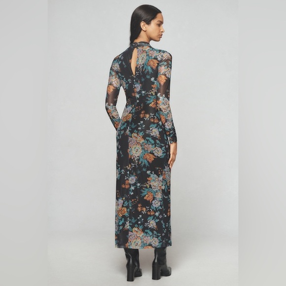 By Anthropologie Long-Sleeve Mock-Neck Printed Slim Midi Dress - Picture 3 of 6